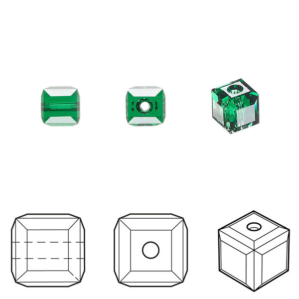 Bead 144pk majestic green, Swarovski® 6mm cube 5601 image number 0