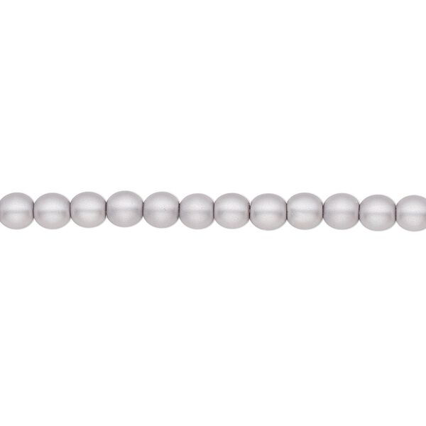 Bead, Czech pearl-coated glass druk, opaque matte light grey, 4mm round. Sold per 15-1/2" to 16" strand. image number 0