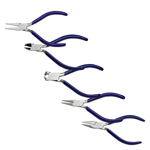 Pliers set, steel and rubber, black or blue,  4-1/2 inches with roll-up case. Sold per 5-piece set. image number 0