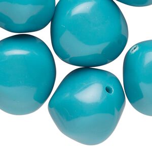 Bead, acrylic, teal blue, 12x11mm freeform round. Sold per 8-ounce pkg, approximately 35 beads.