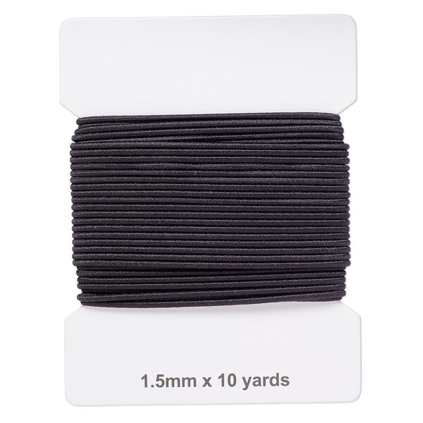 Cord, elastic rubber and nylon, black, 1.5mm diameter. Sold per pkg of 10 yards. image number 0