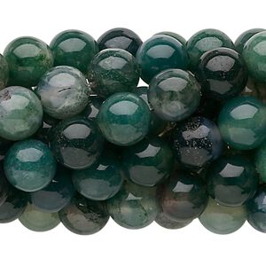 Moss agate 1pkg10, round bead natural 15.5-16 inch 8mm