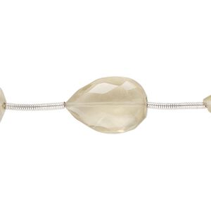 Smoky quartz / quartz crystal 1pkg6, hand-cut faceted puffed teardrop bead 13x10mm-20x14mm