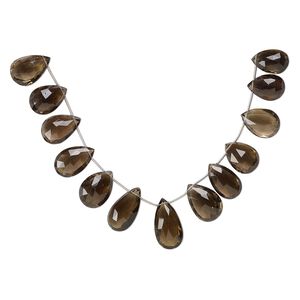 Smoky quartz 1pkg12, hand-cut top-drilled faceted puffed teardrop bead graduated 19x13mm-29x18mm