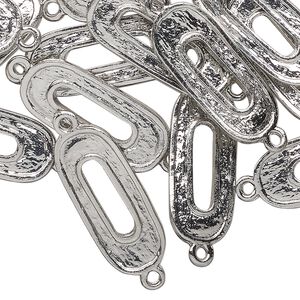 Link, silver-finished "pewter" (zinc-based alloy), 24x10mm slightly curved textured open oval. Sold per pkg of 25.