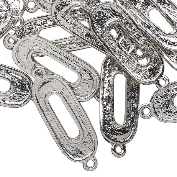 Link, silver-finished "pewter" (zinc-based alloy), 24x10mm slightly curved textured open oval. Sold per pkg of 25. image number 0