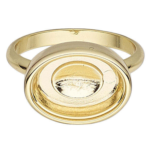Ring, Almost Instant Jewelry®, gold-plated "pewter" (zinc-based alloy), 16x12mm oval with 14x10mm oval setting, size 8. Sold individually. image number 0