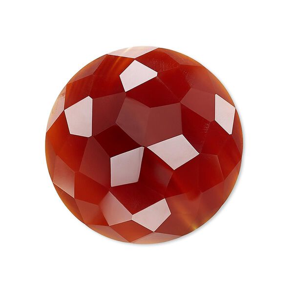 Cabochon, carnelian (dyed / heated), 30mm calibrated cube-cut round, B grade, Mohs hardness 6-1/2 to 7. Sold individually. image number 0
