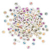 Bead mix, acrylic, white AB with multicolored alphabet, 7x4mm double-sided flat round with 1mm drill hole. Sold per pkg of 200. image number 1