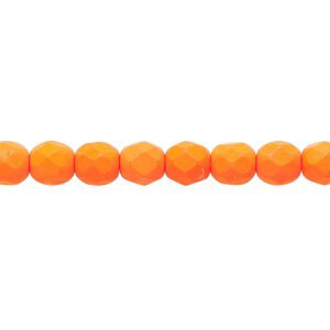 Bead, Preciosa, Czech painted fire-polished glass, matte neon orange, 6mm faceted round. Sold per 8-inch strand, approximately 35 beads.