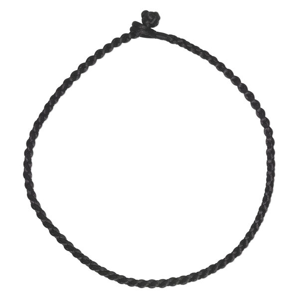 Necklace cord, satin-finished nylon, black, 6mm hand-braided, 18 inches with knot closure. Sold individually. image number 0