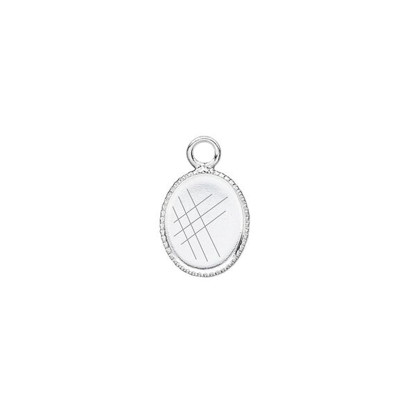 Drop, silver-plated brass, 11x9mm oval with beaded edge and 10x8mm oval bezel cup setting. Sold per pkg of 24. image number 0