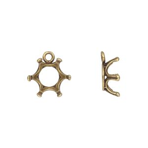 Drop, JBB Findings, antique brass-plated brass, 13mm round with open back and 6-prong SS45 chaton setting. Sold per pkg of 2.