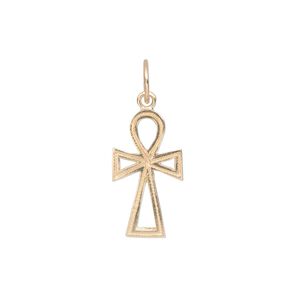 Charm, 14Kt gold, 20x10mm single-sided diamond-cut satin open ankh cross. Sold individually.