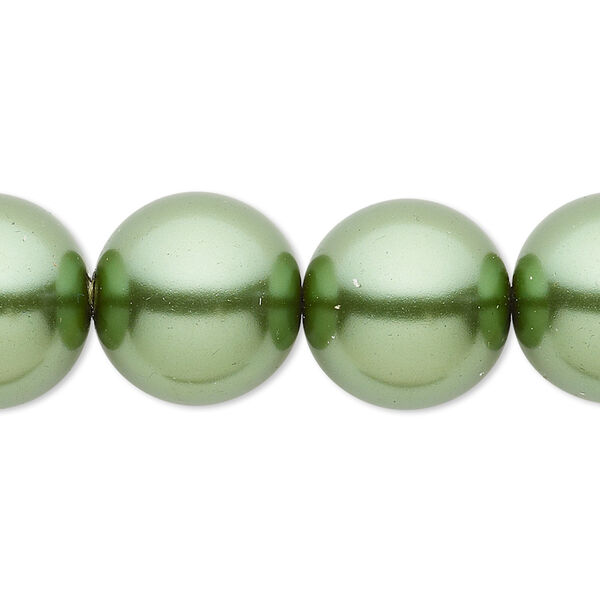 Bead, crystal pearl, medium green, 16mm round. Sold per 15-1/2" to 16" strand, approximately 25 beads. image number 0
