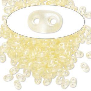 Seed bead, Preciosa Twin™ Czech glass, pkg/10g, 5x2.5mm oval, translucent light yellow terra pearl clear, (08186).