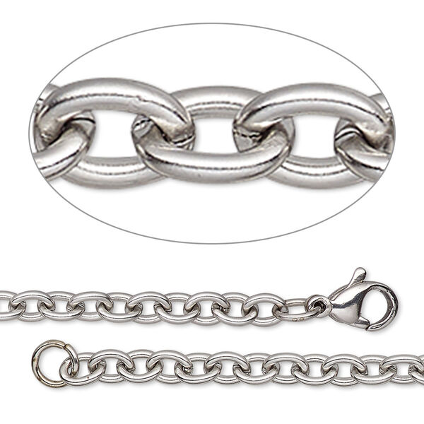 Chain, stainless steel, 4.5mm cable, 20 inches with lobster claw clasp. Sold individually. image number 0