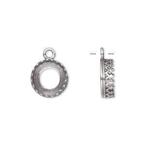 Drop, JBB Findings, antiqued sterling silver, 11.5mm open round with filigree edge, 10mm round bezel setting. Sold individually.