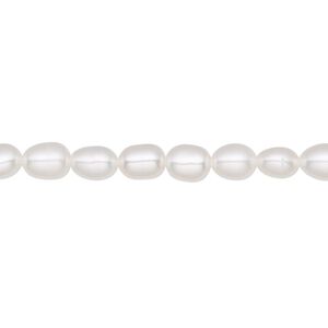 Pearl, cultured freshwater (bleached), white, 4-5mm rice, B- grade, Mohs hardness 2-1/2 to 4. Sold per 14-inch strand.