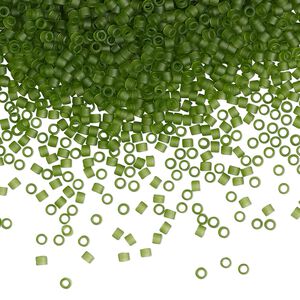 Seed bead, Delica®, glass, pkg/7.5g, #11 round, translucent matte olive green (DB-1267).