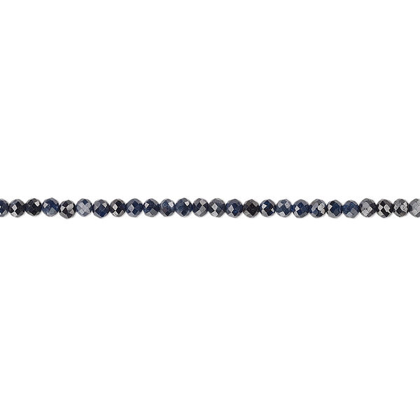 Bead, blue sapphire (heated), 2mm hand-cut faceted round, B grade, Mohs hardness 9. Sold per 15-1/2" to 16" strand. image number 0