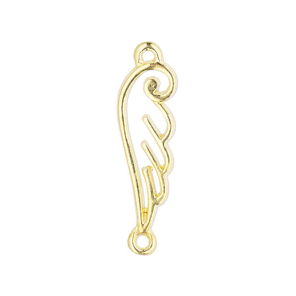 Link, gold-finished "pewter" (zinc-based alloy), 26x9mm single-sided open curved wing. Sold per pkg of 4. image number 0