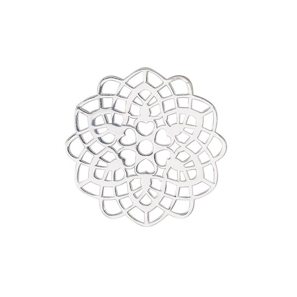 Component, sterling silver, 24x23mm single-sided flower with cutout design. Sold individually. image number 0