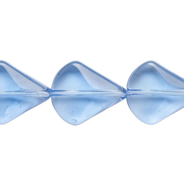 Bead, glass, translucent blue, 18x15mm beveled puffed teardrop. Sold per 14-inch strand, approximately 20 beads. image number 0