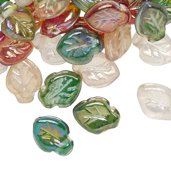 Bead mix, glass, mixed colors luster, 12x9mm leaf. Sold per pkg of 100. image number 0