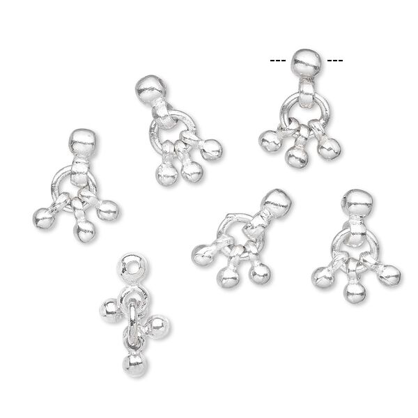 Drop, sterling silver, 13x7mm with ball cluster and (4) 3mm rounds. Sold per pkg of 6. image number 0