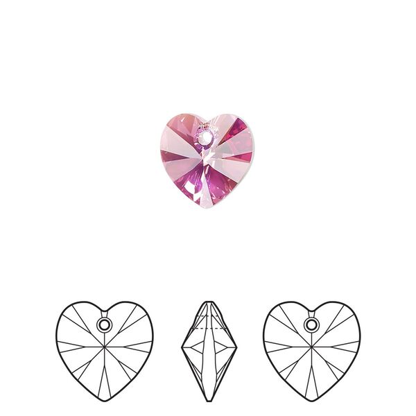 Drop 288pk rose AB, Swarovski® 10mm pendant heart 6228 image number 0