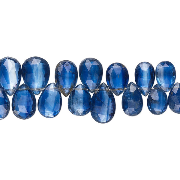 Bead, blue kyanite (natural), 5x3mm-9x7mm graduated hand-cut top-drilled faceted puffed teardrop, B grade, Mohs hardness 4 to 7-1/2. Sold per 8-inch strand, approximately 65-75 beads. image number 0