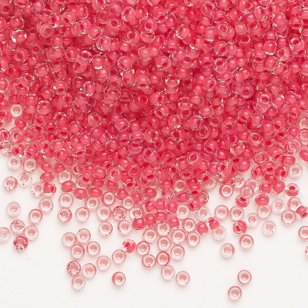 Seed bead, Preciosa Ornela Czech glass, pkg/50g, #11 rocaille, transparent terra intensive red-lined clear, (08A98). image number 0