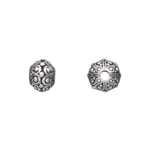 Bead, TierraCast®, antique silver-plated pewter (tin-based alloy), 10x7.5mm beaded rondelle with swirls. Sold per pkg of 20.