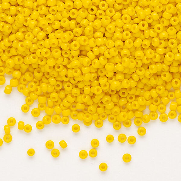 Seed bead, Dyna-Mites™, glass, pkg/40g, #11 round, opaque dark yellow, (732 11/0 RR). image number 0