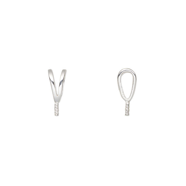 Bail, rabbit ear, fine silver, 11x4mm with 3mm peg, fits bead with 1mm hole. Sold per pkg of 2. image number 0