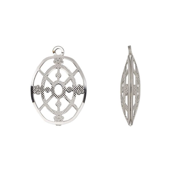 Drop, stainless steel, 18x14.5mm double-sided domed oval with textured cut-out cutout design. Sold per pkg of 6. image number 0