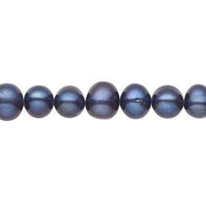 Freshwater pearl 1pkg1, semi-round, 14 inch dark cobalt blue 7-9mm cultured