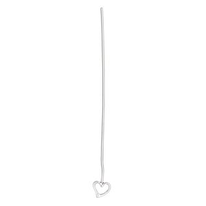 Head pin 1pkg2 silver-plated brass, 2 inches with 5mm open heart, 22 gauge.