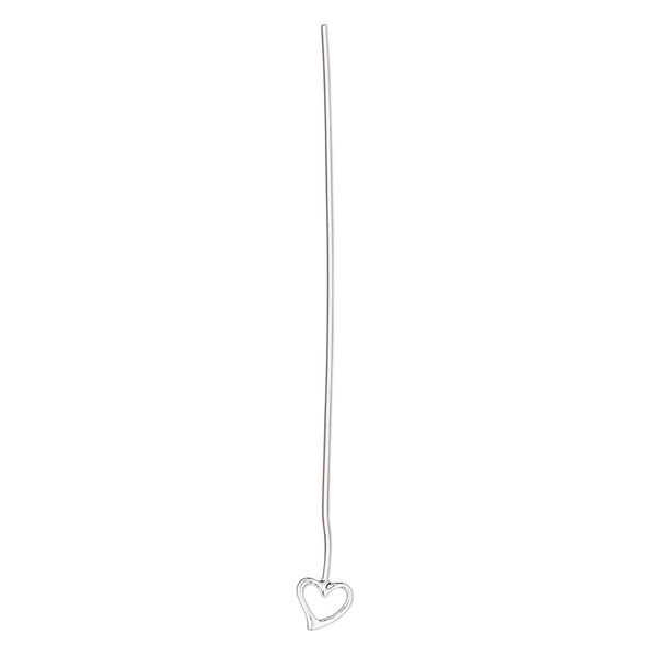 Head pin 1pkg2 silver-plated brass, 2 inches with 5mm open heart, 22 gauge. image number 0