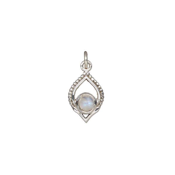 Rainbow moonstone / sterling silver 1pkg1, marquise drop natural antiqued 13.5x9mm image number 0