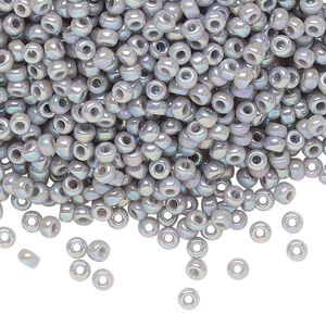 Seed bead, Miyuki, glass, pkg/50g, #8 rocaille, opaque rainbow ghost grey, (RR-489).