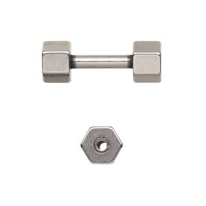Bead, antiqued stainless steel, 25x8mm hexagonal dumbbell. Sold individually.