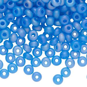 Seed bead glass 1pk #4 round, 50 gram translucent matte rainbow aquamarine