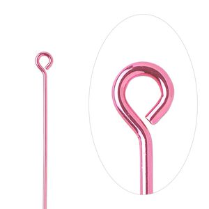 Eye pin, electro-coated brass, pink, 3 inches, 21 gauge. Sold per pkg of 10.