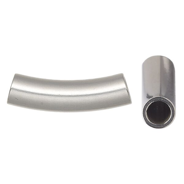 Bead, stainless steel, 30x8mm curved tube. Sold per pkg of 2. image number 0