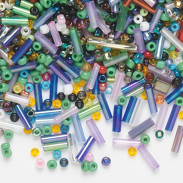 Bead mix, seed bead and bugle bead, glass, pkg/1 lb, center-drilled mixed shapes, mixed. image number 0