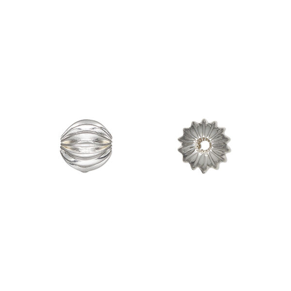 Bead, silver-plated brass, 7.5mm corrugated round. Sold per pkg of 12. image number 0