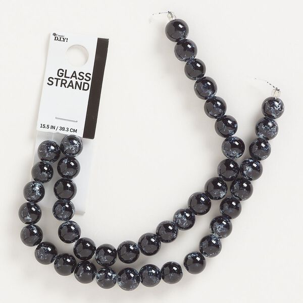 Bead, glass, opaque black and white, 10mm round. Sold per 15-1/2 inch strand. image number 0