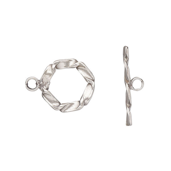 Clasp, toggle, sterling silver, 13.5mm twisted flat round. Sold individually. image number 0